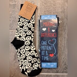 Smiley Face Black and White Socks and Navy Nurse Sicks NWT